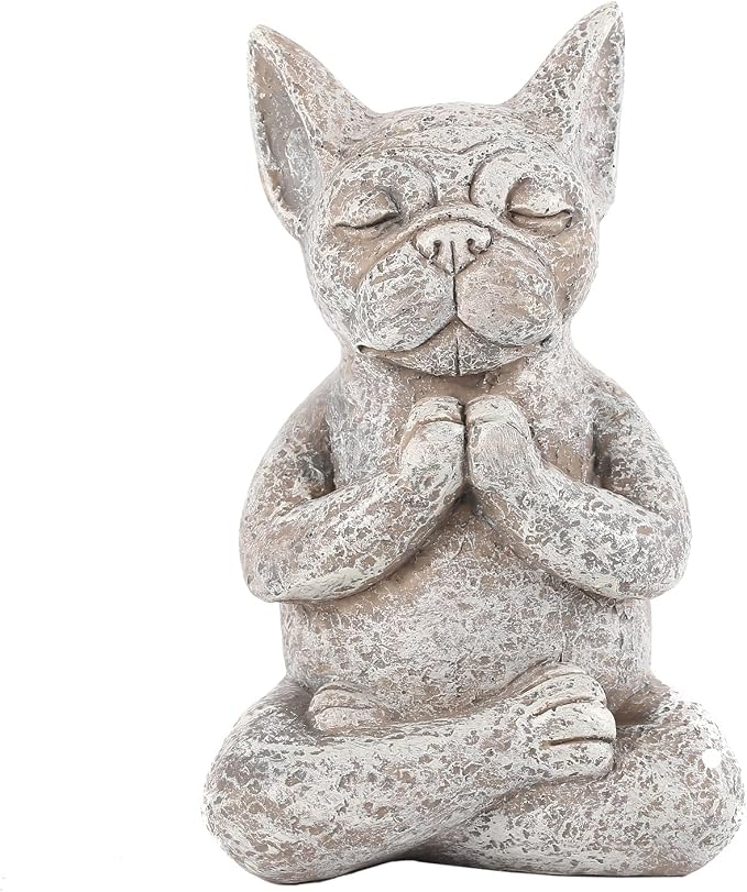 Meditating Buddha Bulldog Statue - 5.7 Inches Resin Yoga Figurine - Cute Funny Zen Animal Tabletop Decor for Home and Garden for Dog Lovers