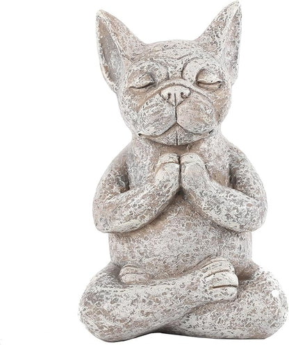 Meditating Buddha Bulldog Statue - 5.7 Inches Resin Yoga Figurine - Cute Funny Zen Animal Tabletop Decor for Home and Garden for Dog Lovers