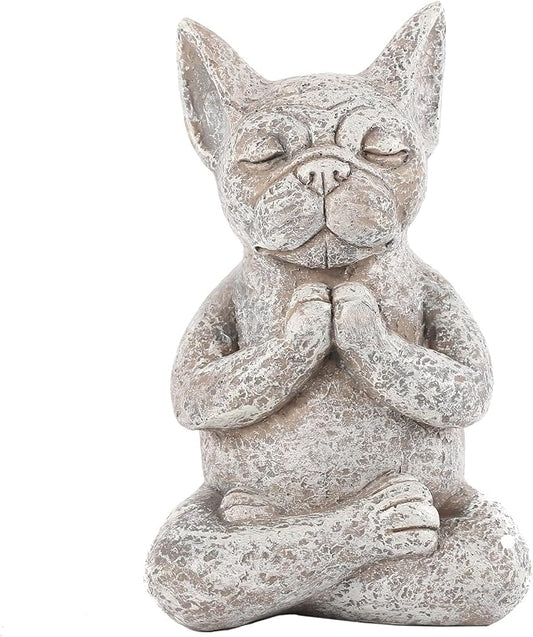 Meditating Buddha Bulldog Statue - 5.7 Inches Resin Yoga Figurine - Cute Funny Zen Animal Tabletop Decor for Home and Garden for Dog Lovers