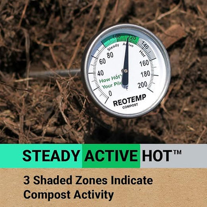 Reotemp 20 Inch Fahrenheit Backyard Compost Thermometer with Digital Composting Guide