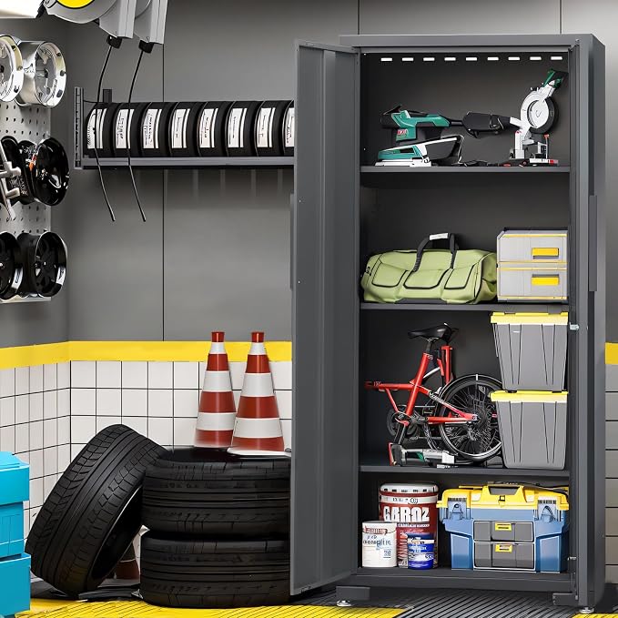 Torin Garage Storage Cabinets System, 12-Pcs Workshop Cabinet Set in Black | Trash Can Cabinet and Steel Cabinets Drawers Rolling Chest, Locked Storage Cabinet, Perfect for Organizing Garage and Tools