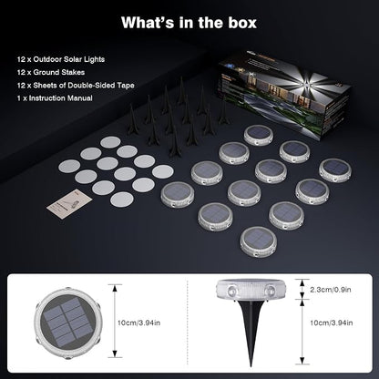 YiLaie Solar Ground Lights, 12 Pack Solar Lights Outdoor IP68 Waterproof, Pathway Lights Solar Powered, Solar Garden Light, Landscape Lighting for Yard Driveway Walkway Deck,Cold White