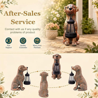 Garden Statue Dog Figurine Decor – Outdoor Decoration with Solar Lantern for Garden Yard Lawn Home Decor Outside : Fathers Day Memorial Gifts