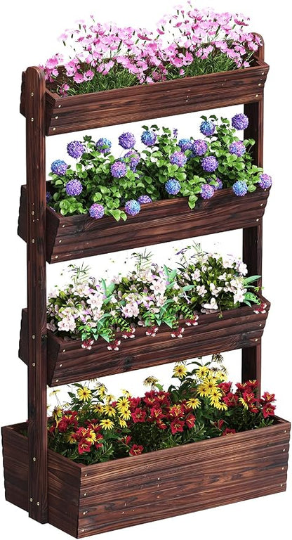 kiplant Vertical Wooden Raised Garden Bed, 4-Tiered Adjustable Planter Stand, Freestanding Plant Box for Garden, Balcony, Home