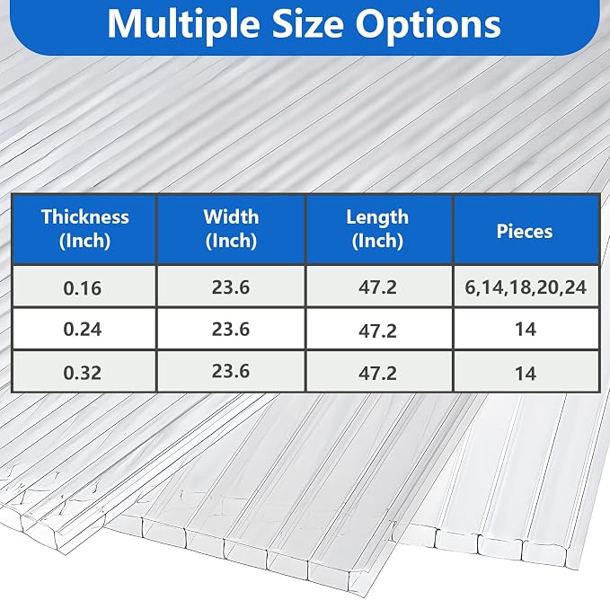 DGSL 14 Pcs Polycarbonate Greenhouse Panels, 4' x 2' x 0.32'' Twin-Wall Panels, Polycarbonate Sheet for All Weather Outdoor Garden and Greenhouse Covering
