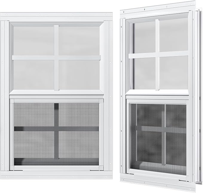 2 Pack Shed Windows 24" x 36" H Flush Mount, White Household Windows for Playhouses, Barns, Chicken Coop
