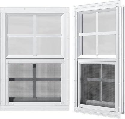 2 Pack Shed Windows 24" x 36" H Flush Mount, White Household Windows for Playhouses, Barns, Chicken Coop