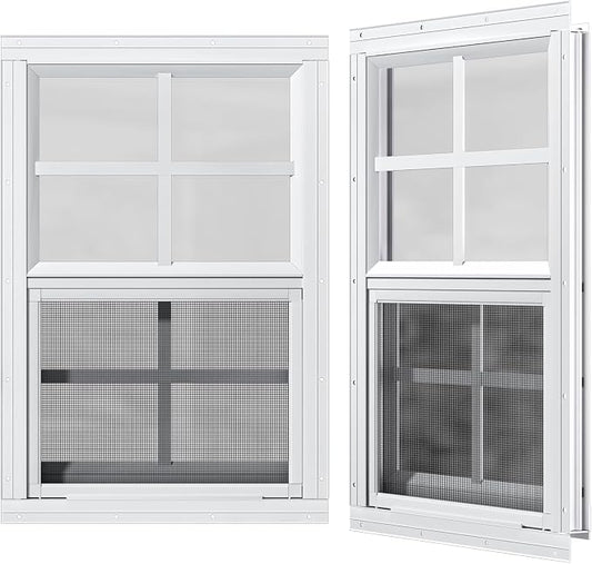 2 Pack Shed Windows 24" x 36" H Flush Mount, White Household Windows for Playhouses, Barns, Chicken Coop