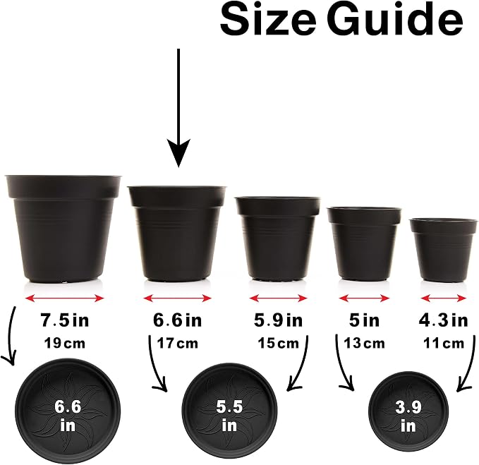 Mintra Garden Pots, 4 Pack Bulk Plastic Plant Pots with Drainage Tray, Round Indoor & Outdoor Decorative Planters with Drain Holes for Flowers, Herbs & Plants, 17cm Diameter – Fuchsia, 6.6 in