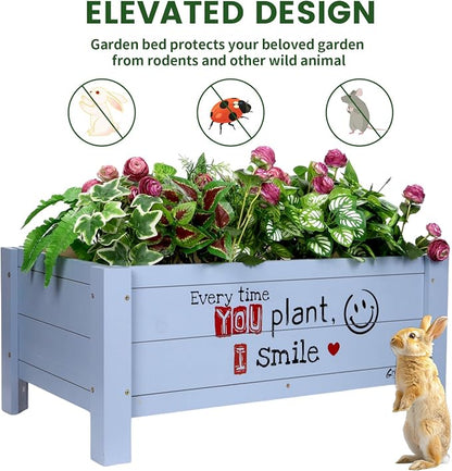 Raised Garden Bed for Kids - 30”L*18”W*13”H Elevated Wooden Planter Box Stand, Backyard, Patio, Balcony w/Bed Liner, 180lb Capacity (Blue)