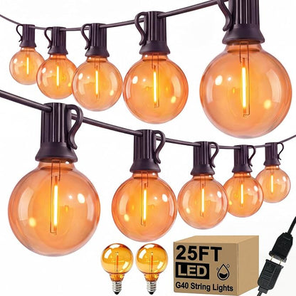 25 LED Outdoor String Lights, 25Ft Halloween Decoration Lights | Shatterproof Orange G40 Bulbs, Connectable, Plug in, UL Certified, Hanging Halloween Lights for Home Decor Patio