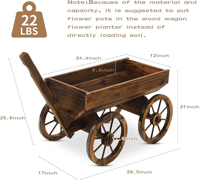 Notume Garden Wooden Decor Rustic Flower Pot,Planters Wagon Indoor Outdoor Backyard Balcony Decor,for Outside Garden Decor Wheelbarrow Planter for Patio (Wooden Wagon)
