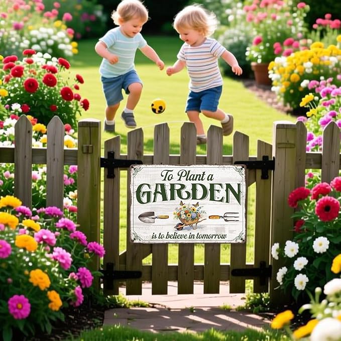 Garden Metal Tin,To Plant A Garden Is To Believe In Tomorrow Sign | Vintage Wall Art for Outdoor Garden Porch Patio Yard Wall Decor