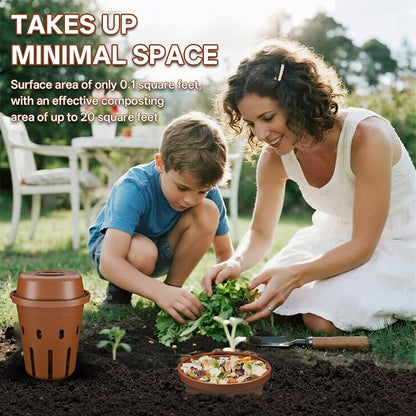 Inground Worm Composter, Mini Underground Worm Farm for Garden Beds, Outdoor Worm Compost Bin for Food Waste, Vermicomposting Bin for Beginners, Elderly, Children (7x7x7.4Inch), Tan, 4-Pack