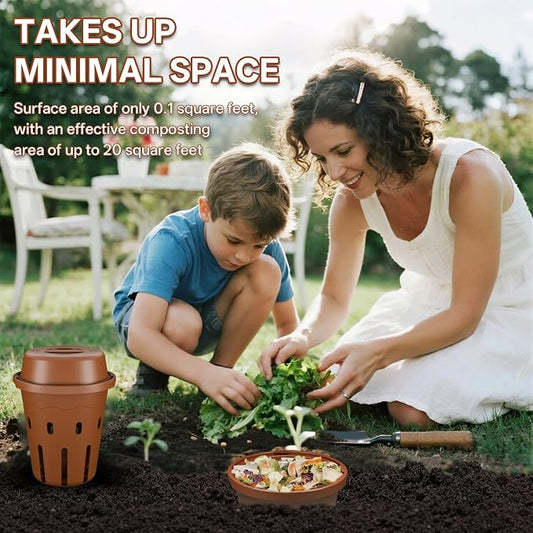 Inground Worm Composter, Mini Underground Worm Farm for Garden Beds, Outdoor Worm Compost Bin for Food Waste, Vermicomposting Bin for Beginners, Elderly, Children (7x7x7.4Inch), Tan, 4-Pack