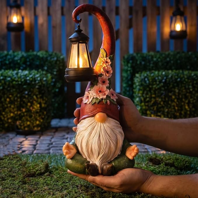 Zen Garden Gnomes Statues Solar Lights Figurine Outdoor Lantern | Lawn Porch Patio Yard Decor, Balcony Home, Birthday Gifts for Grandma Mom Women Sisters