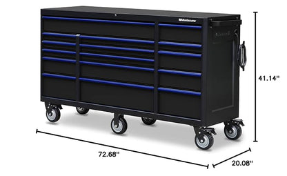 Montezuma Tool Box - 72" x 20" 16 Drawer Rolling Tool Cabinet with Multiple Power Outlets & Black Powder Coat Finish - M722016TC