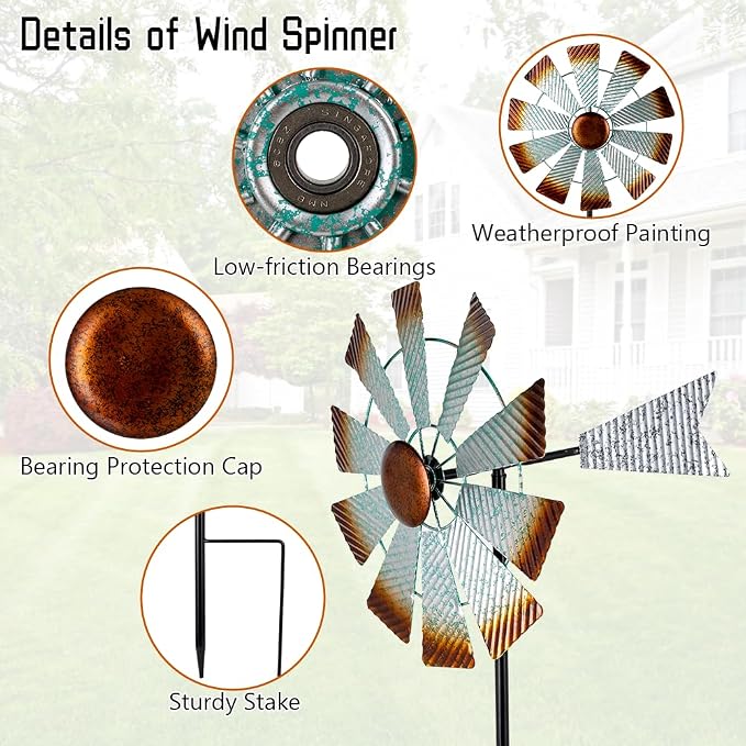 Viveta Metal Wind Spinners, Garden Wind Sculptures & Spinners | Kinetic Wind Spinner for Outdoor Patio Yard Decor