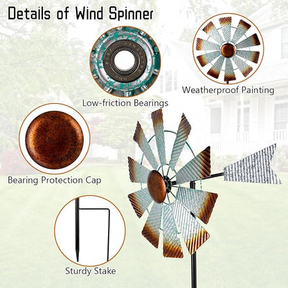 Viveta Metal Wind Spinners, Garden Wind Sculptures & Spinners | Kinetic Wind Spinner for Outdoor Patio Yard Decor