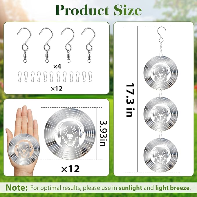 CHONOVO Bird Deterrents for Outside, 12 Discs 4 Set Reflective Dog Wind Spinners, 3D Bird Scare Devices to Keep Woodpecker Pigeon Away, Outdoor Hanging Bird Reflectors for Patio, Roof, Garden, Yard