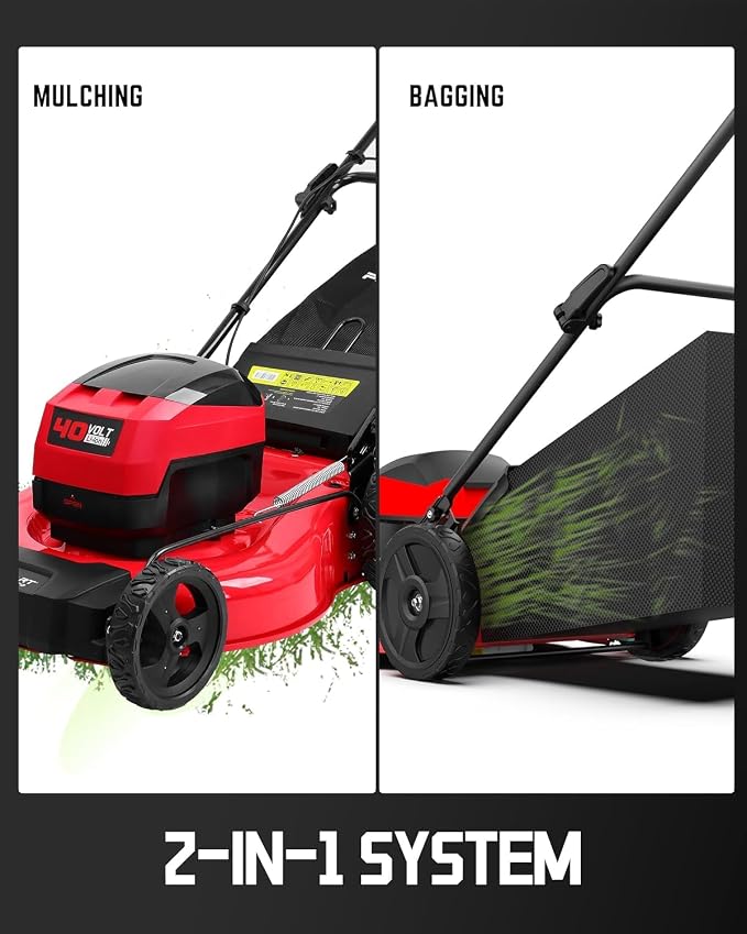 PowerSmart 40V 21" Cordless Electric Lawn Mower Brushless Motor, Mulch/Bag/Rear Discharge, 6-Position Height Adjust (1.5"–3.9"), Folds Flat, 2×4.0Ah Batteries & Charger Included,Up to 1/4 Acre
