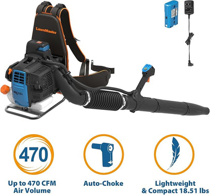 LawnMaster NPTBL31AB No-Pull Backpack Leaf Blower, Gas-Powered with Electric Start, 31cc 2-Cycle Engine, 470CFM, 175MPH