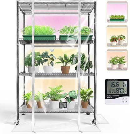 Bstrip Indoor Greenhouse with Grow Light, Indoor Greenhouse Cabinet with 3 Pack Full Spectrum Plant Lights, 3 Color Modes, Grow Tent Kit for Indoor Plant, Seed Starting, Seed Tray, 35.4"x13.8"x59"