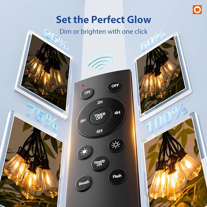 addlon 50FT LED Outdoor String Lights with Remote Waterproof Patio Lights with 16 Shatterproof ST38 Replaceable Bulbs(1 Spare), Dimmable Outside Hanging Light Connectable for Porch, Backyard