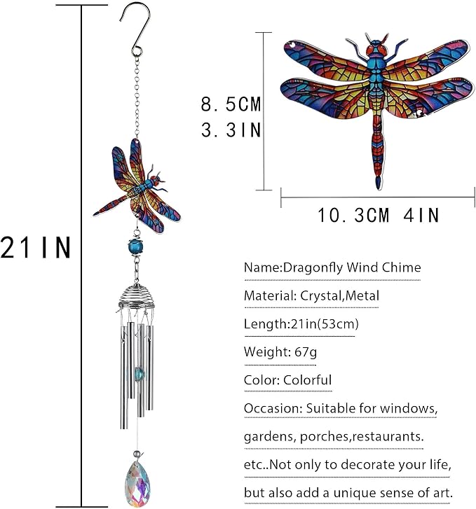 21'' Small Wind Chimes for Outside Dragonfly Windchimes Home Garden Decor | Unique Windchimes Outdoors Patio Dragonfly Gifts for Women Mom Grandma Sisters,Birthday Christmas Thanksgiving