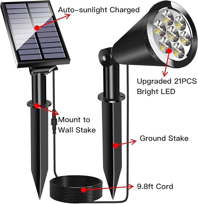 MEIHONG Solar Spot Lights, Warm White Lights with Separate Panel, Solar Tree Light Waterproof Outdoor Landscape Lights Dusk to Dawn for Garden Walkway(2 Pack)