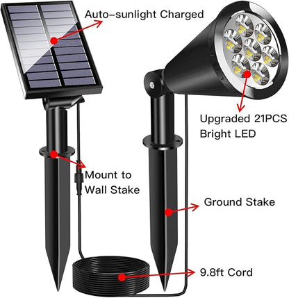 MEIHONG Solar Spot Lights, Warm White Lights with Separate Panel, Solar Tree Light Waterproof Outdoor Landscape Lights Dusk to Dawn for Garden Walkway(2 Pack)