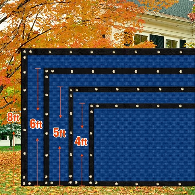 iCover 5x12ft Privacy Screen Fence, Outdoor Fencing Panels, Garden Windscreen Mesh Shade Sail Net Barrier, Fence Privacy Screen Reinforced Bindings and Brass Grommets Cable Zip Ties, Royal Blue