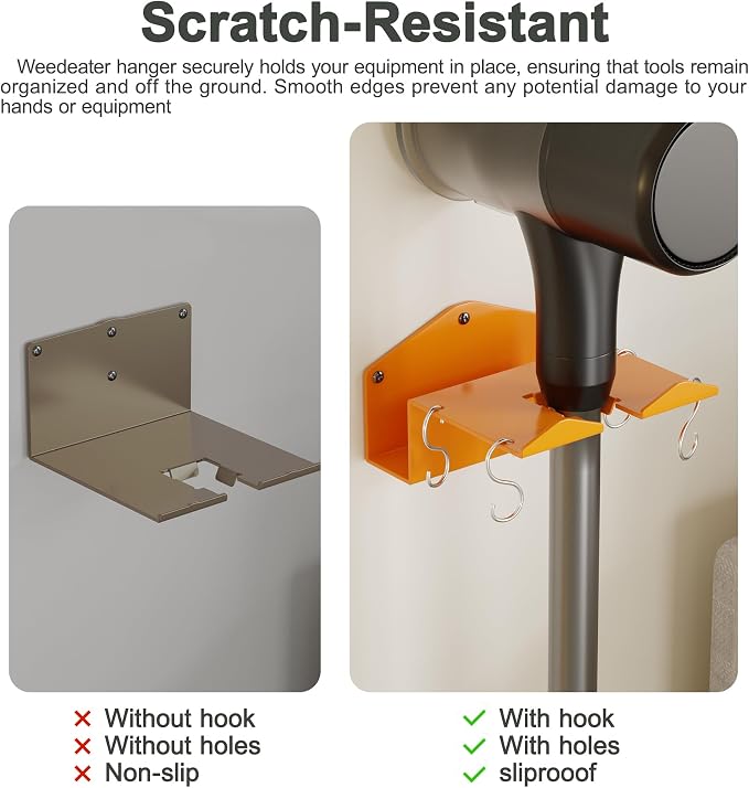Heavy-Duty Metal Weedeater Rack & Garden Tool Hanger Set, Easy to Install & Durable, Weed Eater Hanger for Wall and Garden Tools, Space-Saving Storage for Garage, Shed