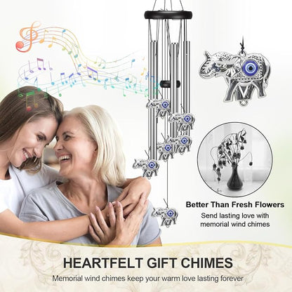 Virekm Memorial Wind Chimes, Angel Wind Chimes for Outside Clearance, Elephant Gifts for Women, Outdoor/Indoor Hanging Decorations for Patio, Porch, Garden Decor, and Backyard (Evil Eye Elephant)