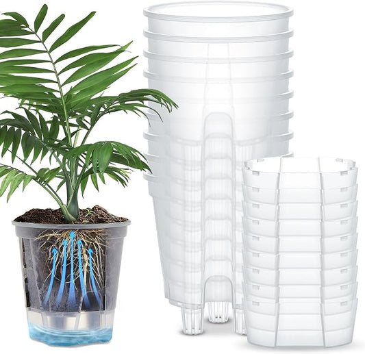 Wonderjune Self Watering Pots for Indoor Plants with Deep Reservoir and High Drainage Holes for Outdoor Plants and Flowers, Bare Root Planter(7.09'',Clear,9 Pcs)