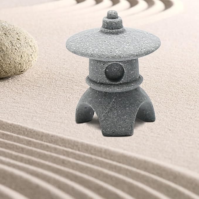 Hoypeyfiy Mini Buddha Statue Set with Stone Lantern, Zen Garden Accessories Sitting Buddha Figurine for Home Decor, Patio Yard Garden, Terrarium, Micro Landscape Decoration