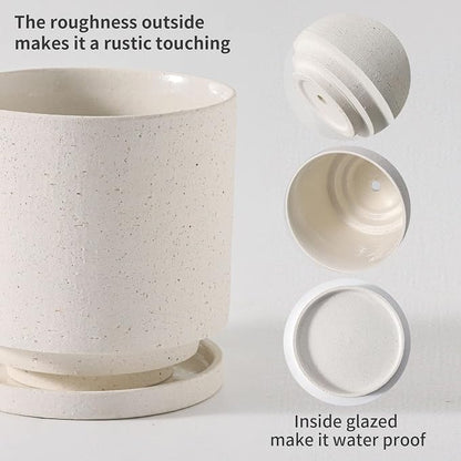 Nihow Ceramic Plant Pot Drainage Hole & Saucer for Indoor Plants, 5.7 Inch | White, Cylinder Planters, Art Modem Design, Home Garden Patio Office