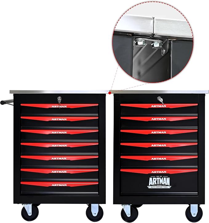 KEIKI 7 Drawers Tool Cart on Wheels,Multifunctional Rolling Tool Chest Tool Storage,Drawers Rolling Tool Trolley Organizer Tool Case for Garage, Warehouse, Workshop, Repair Shop (Black)