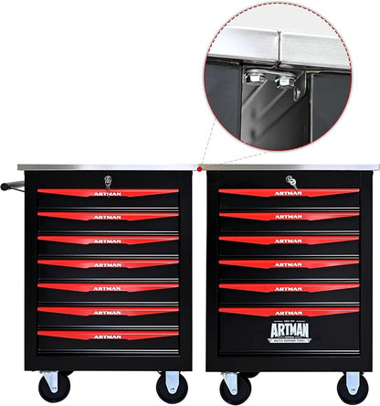 KEIKI 7 Drawers Tool Cart on Wheels,Multifunctional Rolling Tool Chest Tool Storage,Drawers Rolling Tool Trolley Organizer Tool Case for Garage, Warehouse, Workshop, Repair Shop (Black)