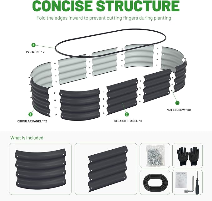 Galvanized Steel Raised Garden Beds, 4x2x1ft-2PCS for Lightweight Planter Boxes Outdoor with Easy Assembly, Oval Large Gardening Box for Vegetables, Fruits, Flower,Black