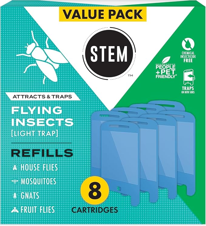 STEM Flying Insect Light Trap Refill Cartridges, Indoor Fruit Fly Trap, Insecticide-Free Pest Control for Home, Attracts and Traps Insects, Official STEM Refills - 8 Count