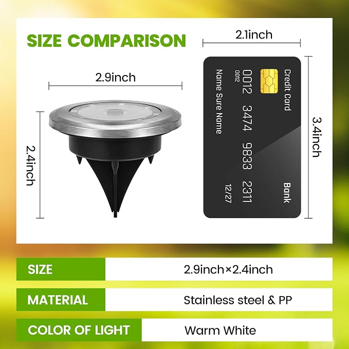 PATIOWIN Mini Solar Ground Lights, 16 Pack Solar Powered Pathway Lights, Waterproof Outdoor Light for Garden, Driveway, Walkway, Backyard, Patio (Warm White)