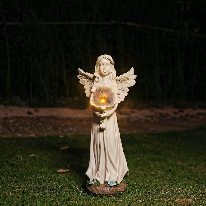 Angel Statue for Garden - 16.3 inches Guardian Solar Garden Statues with Solar Lights, Angel Figurines Gardening Gifts for Mother Grandma Lawn Outdoor Ornaments Figurines for Outdoor Decor