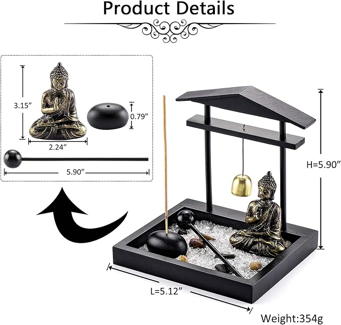 Jovivi Zen Garden Set Buddha Statue, Mallet & Rocks and Crystals & Incense Stick Holder Bowl & Wooden Display Tray for Yoga Meditaion Home Table Decor Gift