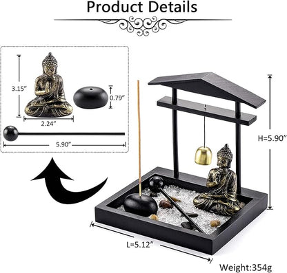 Jovivi Zen Garden Set Buddha Statue, Mallet & Rocks and Crystals & Incense Stick Holder Bowl & Wooden Display Tray for Yoga Meditaion Home Table Decor Gift