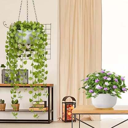 8 Inch Hanging Pots for Indoor Outdoor Plants Set of 2 | Self-Watering Hanging Planters with Internal Saucers, Drainage Holes & Plugs (Hooks)