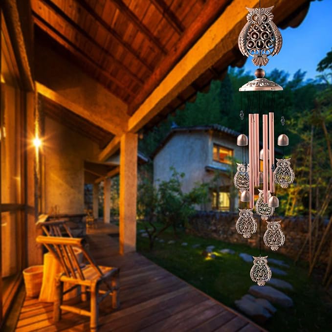 Owls Wind Chimes Outdoor, for Women,Owl Birthday Gifts for Men/Mom/Grandma Metal WindChimes Outside/Indoors, Lawn, Patio, Garden Decor, Yard Decorations