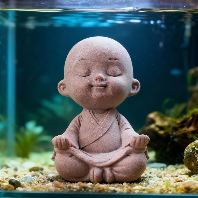 Sitting Buddha Meditation Zen Figurines Decor Small Monk Statue for Fish Tank Aquarium Garden Decoration (Pink)