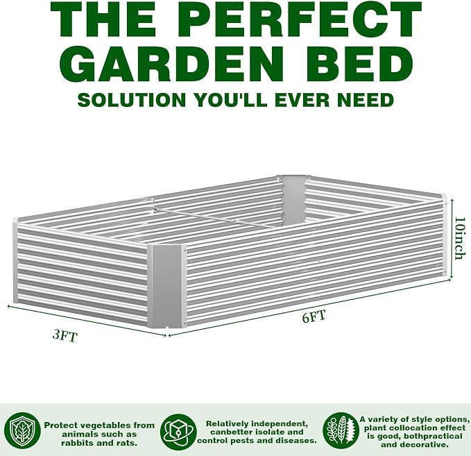 3 Pcs 6 x 3 FT Galvanized Steel Raised Garden Bed, Spacious Outdoor Planter Box with Corrosion-Resistant Finish, Perfect for Vegetables and Herbs in Any Season