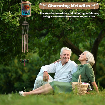 Solar Wind Chimes for Outdoor, Dragonfly Garden Decorations Memorial Wind Chimes Deep Tone, Sympathy Windchimes for Outside Garden Décor, Gifts for Mom, Grandma-Dragonfly